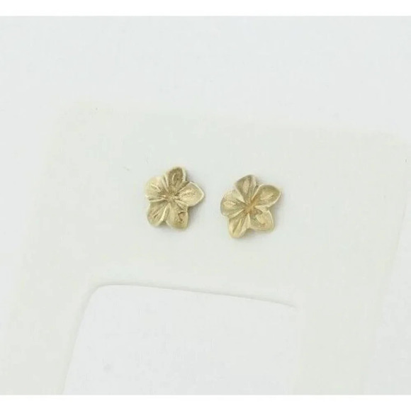 10k Yellow Gold Plumeria Flower Earrings Stud Post - Picture 8 of 8